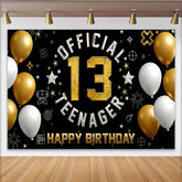 Lofaris Fond 13e Anniversaire Gaming Or et Blanc, Official Teenager Étape 13 Ans