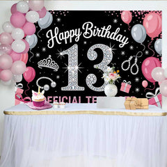 Lofaris Fond 13e Anniversaire Rose et Argent, Official Teenager Tiare et Perles