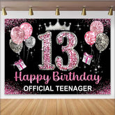 Lofaris Fond 13e Anniversaire Paillettes Roses, Official Teenager Couronne Argent