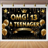 Lofaris Fond 13e Anniversaire OMG Noir et Or, Décoration Étape A Teenager