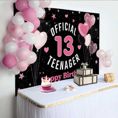Lofaris Fond 13e Anniversaire Cœurs Pailletés Roses, Étape Official 13 Teenager