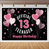 Lofaris Fond 13e Anniversaire Cœurs Pailletés Roses, Étape Official 13 Teenager