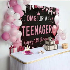 Lofaris Fond OMG UR A TEENAGER Rose et Noir, Décoration de Fête 13e Anniversaire