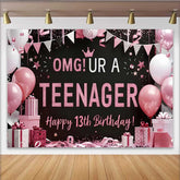 Lofaris Fond OMG UR A TEENAGER Rose et Noir, Décoration de Fête 13e Anniversaire
