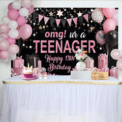 Lofaris Fond OMG UR A TEENAGER Paillettes Roses, Décoration Cadeau 13e Anniversaire
