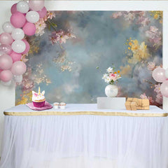 Lofaris Fond Cadre Floral Rose, Peinture à l'Huile Ciel Bleu et Gris Abstrait