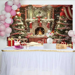 Lofaris Fond Cheminée de Noël et Arbre Sucre d'Orge, Chaussettes et Cadeaux