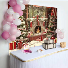 Lofaris Fond Cheminée de Noël et Arbre Sucre d'Orge, Chaussettes et Cadeaux