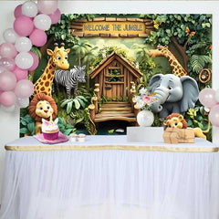 Lofaris Fond Bienvenue à la Jungle Safari, Animaux de Zoo pour Anniversaire Enfant