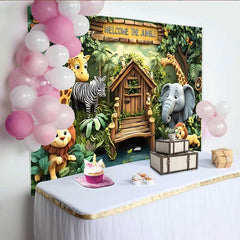 Lofaris Fond Bienvenue à la Jungle Safari, Animaux de Zoo pour Anniversaire Enfant