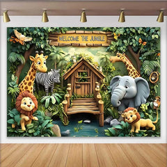 Lofaris Fond Bienvenue à la Jungle Safari, Animaux de Zoo pour Anniversaire Enfant