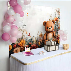 Lofaris Fond Ours en Peluche Aquarelle, Fleurs d'Automne Boho pour Fille