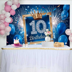 Lofaris Fond 10e Anniversaire Bleu et Or, Feux d'Artifice et Ballons