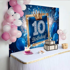 Lofaris Fond 10e Anniversaire Bleu et Or, Feux d'Artifice et Ballons