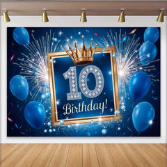 Lofaris Fond 10e Anniversaire Bleu et Or, Feux d'Artifice et Ballons