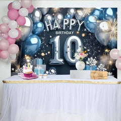 Lofaris Fond 10e Anniversaire Moderne Bleu et Argent, Chiffre et Cadeau