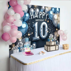 Lofaris Fond 10e Anniversaire Moderne Bleu et Argent, Chiffre et Cadeau