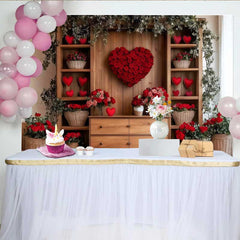 Lofaris Fond Rose de Cœur Romantique, Mur en Bois et Décor Floral