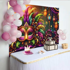 Lofaris Fond Célébration Mardi Gras Chaleureux, Masque et Lanterne Dorée