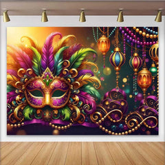 Lofaris Fond Célébration Mardi Gras Chaleureux, Masque et Lanterne Dorée