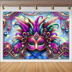 Lofaris Fond Festival Mardi Gras Lumineux, Masque à Plumes et Bokeh Bleu
