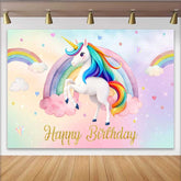Lofaris Fond Licorne Aquarelle Arc-en-ciel, Nuages et Étoiles d'Anniversaire