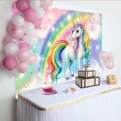 Lofaris Fond Licorne Crinière Arc-en-ciel, Ciel Étoilé Magique et Nuage Pastel