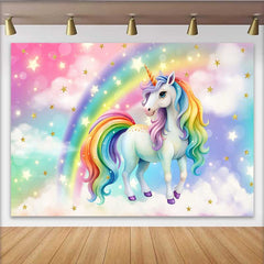 Lofaris Fond Licorne Crinière Arc-en-ciel, Ciel Étoilé Magique et Nuage Pastel