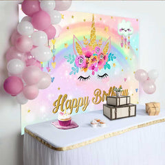 Lofaris Fond Visage de Licorne Floral, Nuages de Cœurs et Corne d'Or