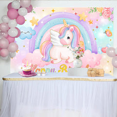 Lofaris Toile de Fond Licorne Pastel Arc-en-ciel, Licorne Volante et Nuage Souriant pour Fille