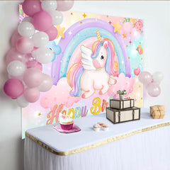 Lofaris Toile de Fond Licorne Pastel Arc-en-ciel, Licorne Volante et Nuage Souriant pour Fille