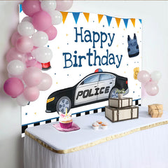 Lofaris Toile de Fond Anniversaire Voiture de Police et Équipement, Décoration de Fête pour Garçon