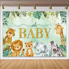Lofaris Toile de Fond Baby Shower Animaux de la Jungle Safari, Verdure Tropicale et Oh Baby Or