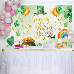Lofaris Toile de Fond Aquarelle Saint-Patrick Trèfle et Or, Décor Élégant de Fête