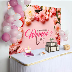 Lofaris Toile de Fond Journée de la Femme, Cadre Floral Rose et Blanc, Bannière Professionnelle