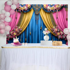 Lofaris Toile de Fond Scène Bijoux Ornés, Rideaux de Théâtre Bleu et Rose, Bannière Gala