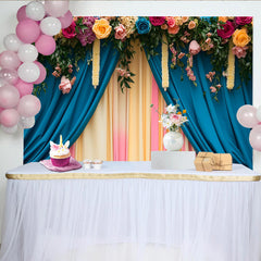 Lofaris Toile de Fond Scène Entête de Rose, Rideaux Sarcelle et Pastel avec Guirlandes