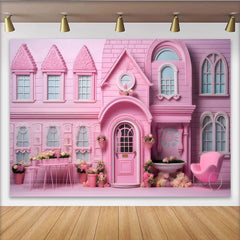 Lofaris Toile de fond Cake Smash maison de ville rose, Fond photographique élégante jardinière