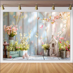 Lofaris Toile de fond jardin de printemps Pâques, Fond photographique bois rustique et fleurs roses