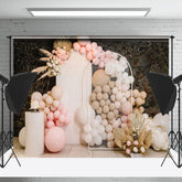 Cake Smash Rose Brun Bohème Floral des ballons Toile de fond