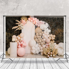 Cake Smash Rose Brun Bohème Floral des ballons Toile de fond