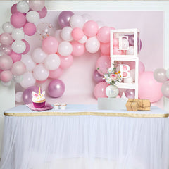 Lofaris Toile de fond Cake Smash nom personnalisé arche de ballons roses, Fond fête d'anniversaire fille blocs de lettres blancs