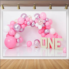 Lofaris Toile de fond Cake Smash premier anniversaire guirlande ballons rose vif, Fond fête fille panneau en bois ONE, Studio