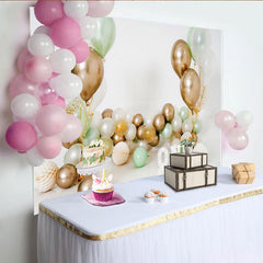 Lofaris Toile de fond Cake Smash premier anniversaire ballons or et vert sauge, Fond fête garçon fille lettres blanches ONE