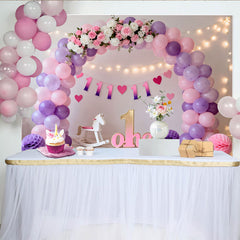 Lofaris Toile de fond Cake Smash premier anniversaire ballons violet rose, Fond fête fille guirlande lumineuse panneau floral ONE