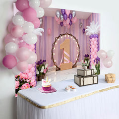 Lofaris Toile de Fond Anniversaire Floral Rose et Violet Chiffre Un Lumineux