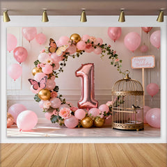 Lofaris Toile de Fond Cake Smash Or Rose et Arche Ballons Rose et Or