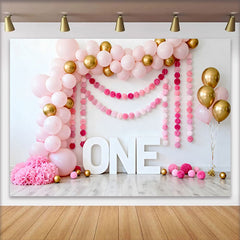 Lofaris Fond Anniversaire Rose et Or Signe ONE et Guirlande de Pompons