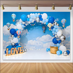Lofaris Fond Photo Thème Montgolfière Signe LOVE et Nuages Ciel Bleu