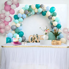 Lofaris Toile de Fond Cake Smash Ballons Bleu et Sarcelle Style Boho Vert